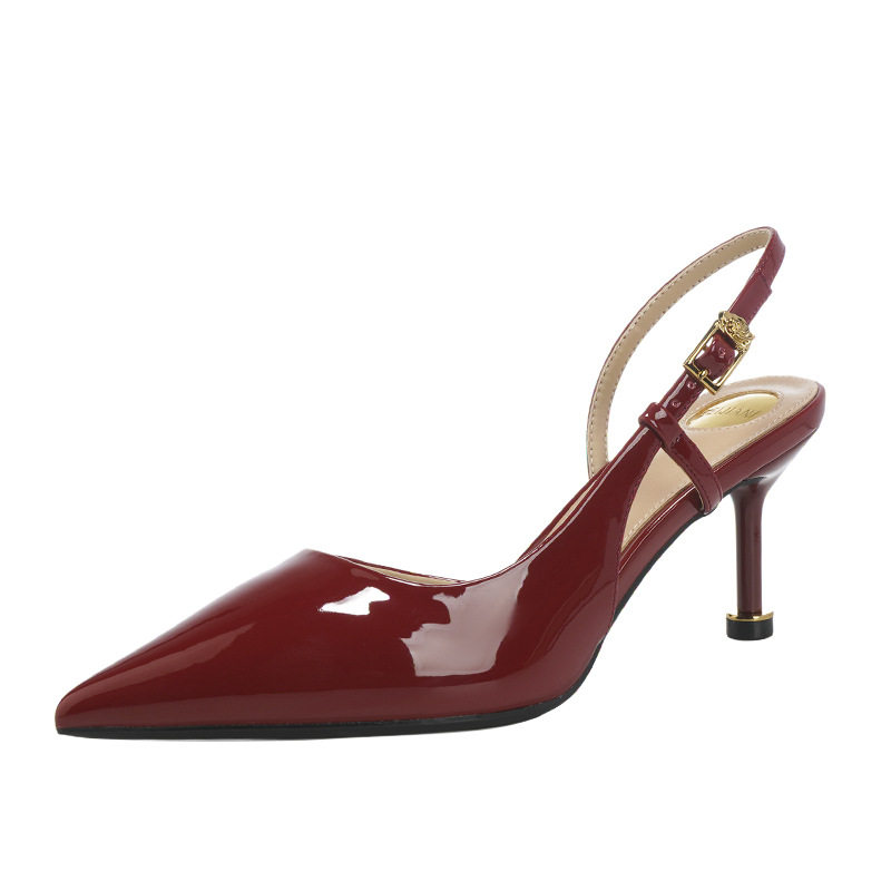 Sandal nữ bít mũi mũi nhọn gót mảnh quai ngang phong cách công sở, gót 6–8 cm — Màu be, Màu đỏ rượu, Vân ngựa vằn, màu đen