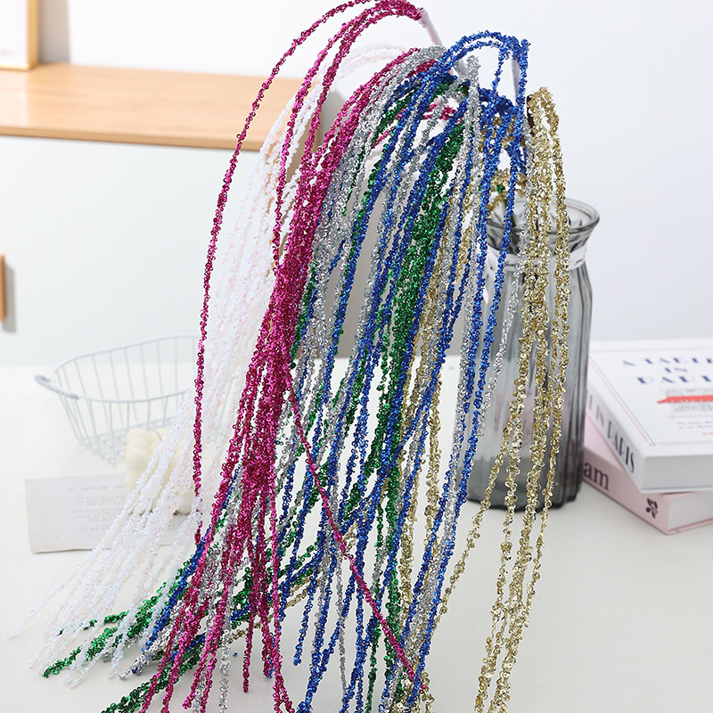 跨境热销圣诞金粉瀑布彩色藤条圣诞节布置装饰金丝瀑布节日造景