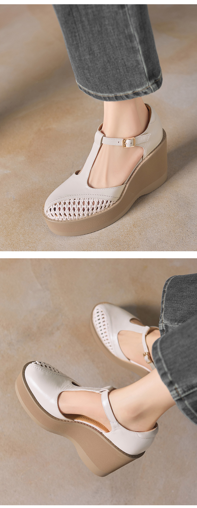 Sandal cao gót nữ quai ngang khóa T, đế dày platform, gót 9.5 cm — đen chi tiết 6