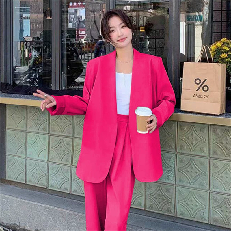 Костюм брюки женские весна и осень 2024 новая корейская версия жареного уличного дизайна чувство нишевый повседневный черный костюм костюм женский