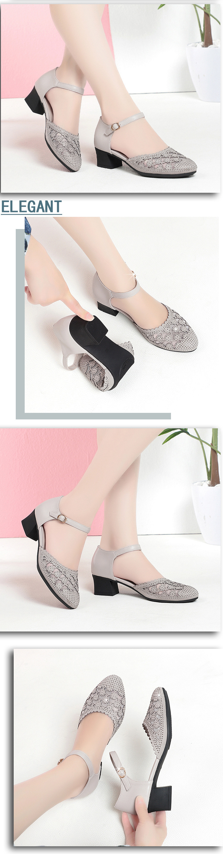 Sandal cao gót nữ quai ngang mũi nhọn đế thấp đính đá — màu đen chi tiết 4