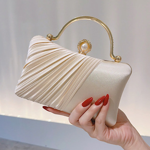 Cross-border Autumn and Winter New Pleated Satin Evening Bag Ladies Dinner Clutch Bag Chinese Cheongsam Bag Textly Banquet Hand