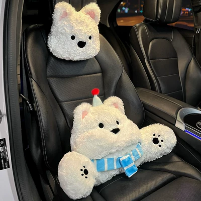 West Highland Car Headrest and Lumbar Support Set Cute Cartoon Car Seat Back Cushion Car Waist Pillow for Women (Headrest) - scarf-west-highland-lumbar-support-headrest-2-pieces