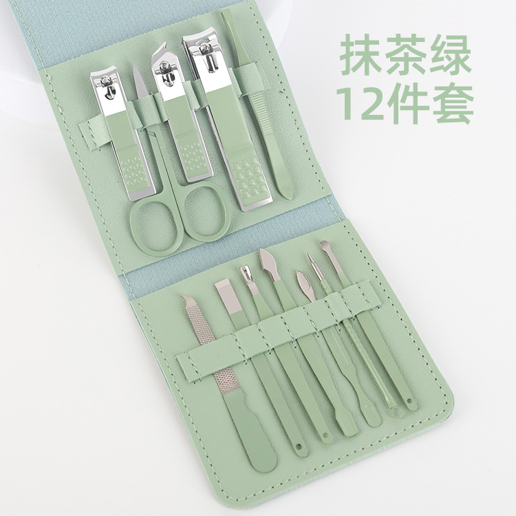 Nuevo bolso plegable cortaúñas traje Matcha verde 16-piezas conjunto de herramientas de uñas hogar portátil cortaúñas traje