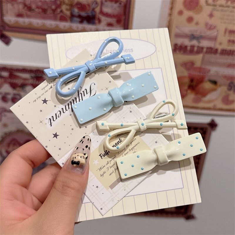 Milk Blue Korean Style Simple Polo Dot Pink Duckbill Ins Spring and Summer Bow All-match Seaside Clip Children's Headwear Milk Blue Korean Style Simple Polo Dot Pink Duckbill Ins Spring and Summer Bow All-match Seaside Clip Children's Headwear