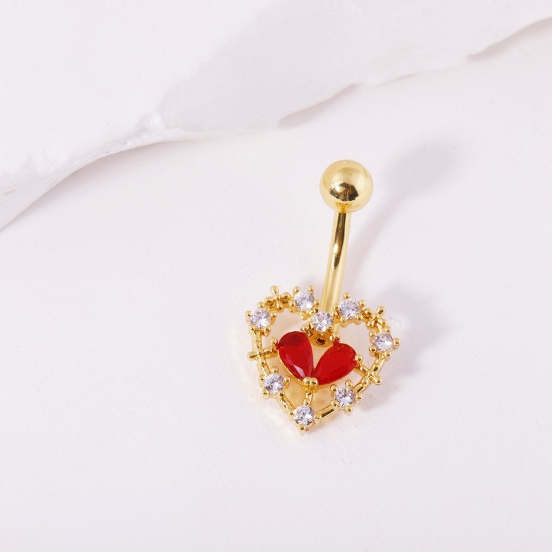 Minimalist Red Heart Flower Navel Ring Titanium Steel Dangle Belly Button Ring for Women detail image 8