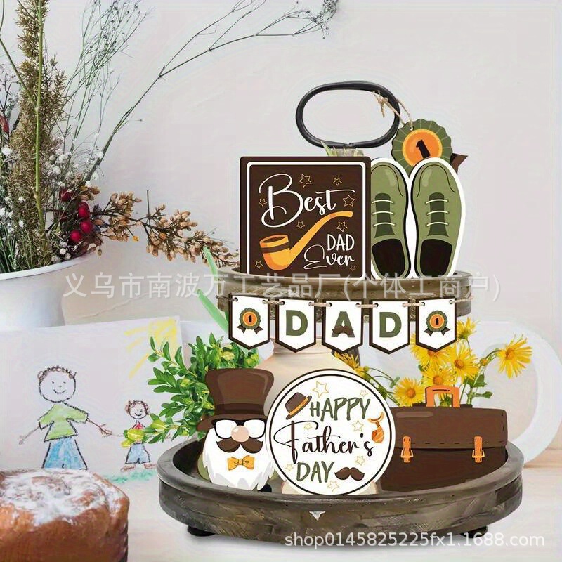 2D Plane 12Pcs Happy Father's Day Wooden Layered Plate Decoration Best Dad Theme Tabletop Plate Decoration