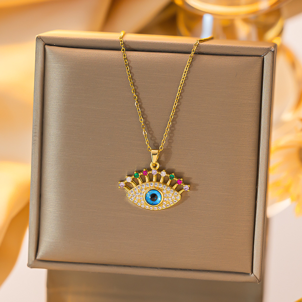 Daily, Street Occasion Titanium Steel Copper Gold Plated Simple Style Devil's Eye Hollow Out Inlay Zircon Pendant Necklace