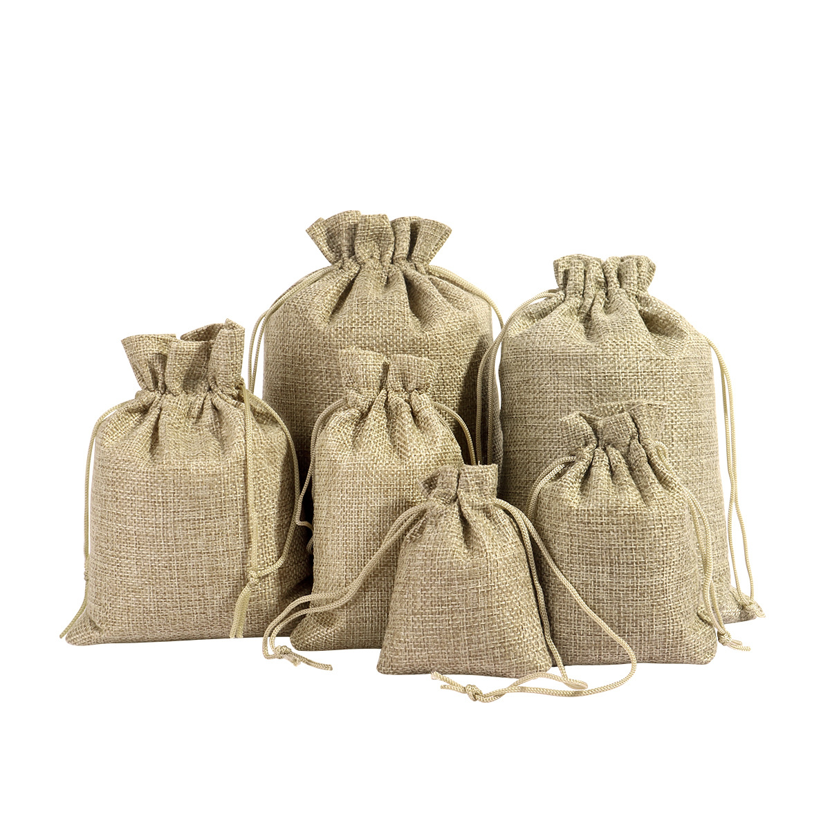 Bolsa de tela de lino al por mayor Cordón de joyería de DIY joyería bolsa de embalaje bolsita bolsa de lino bolso de cordón en stock