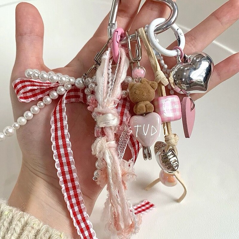 Sweet Flocking Kitten Stereo Bag Pendant Sweet Pink Lace Bag Decorative Hanging Chain Korean Girl's Heart Sweet Flocking Kitten Stereo Bag Pendant Sweet Pink Lace Bag Decorative Hanging Chain Korean Girl's Heart