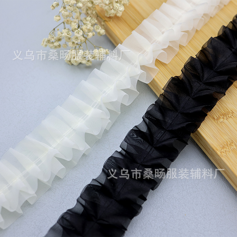 5cm双层立体雪纱中线褶皱花边diy家纺礼服帽子服饰配件花边批发