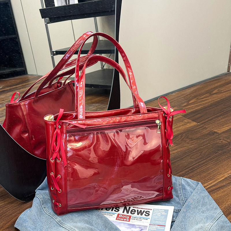 Bolsa de gran capacidad 2025, nueva cinta japonesa suave, arco de arco, bolsas de hombro transparentes, moda