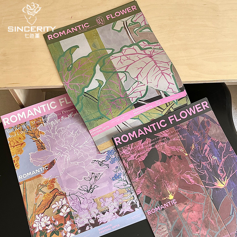 Papel de embalaje de estilo de pintura al óleo de nuevo estilo de pensamiento de siete colores, nuevo arte de floristería, cojín de flores frescas, material de papel de embalaje de bricolaje