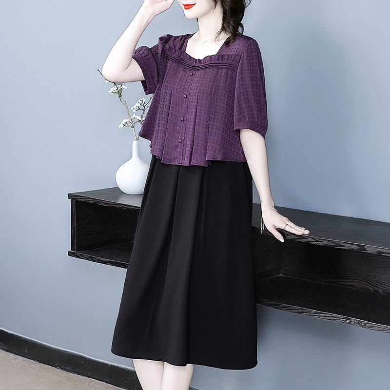 2025 французский новый темперамент высококачественный шифон свободный большой размер тонкий высококачественный шифон юбка толстая женская одежда MM