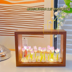 長方形小夜燈相框diy手工花束永生花擺件雙面透明玻璃相框