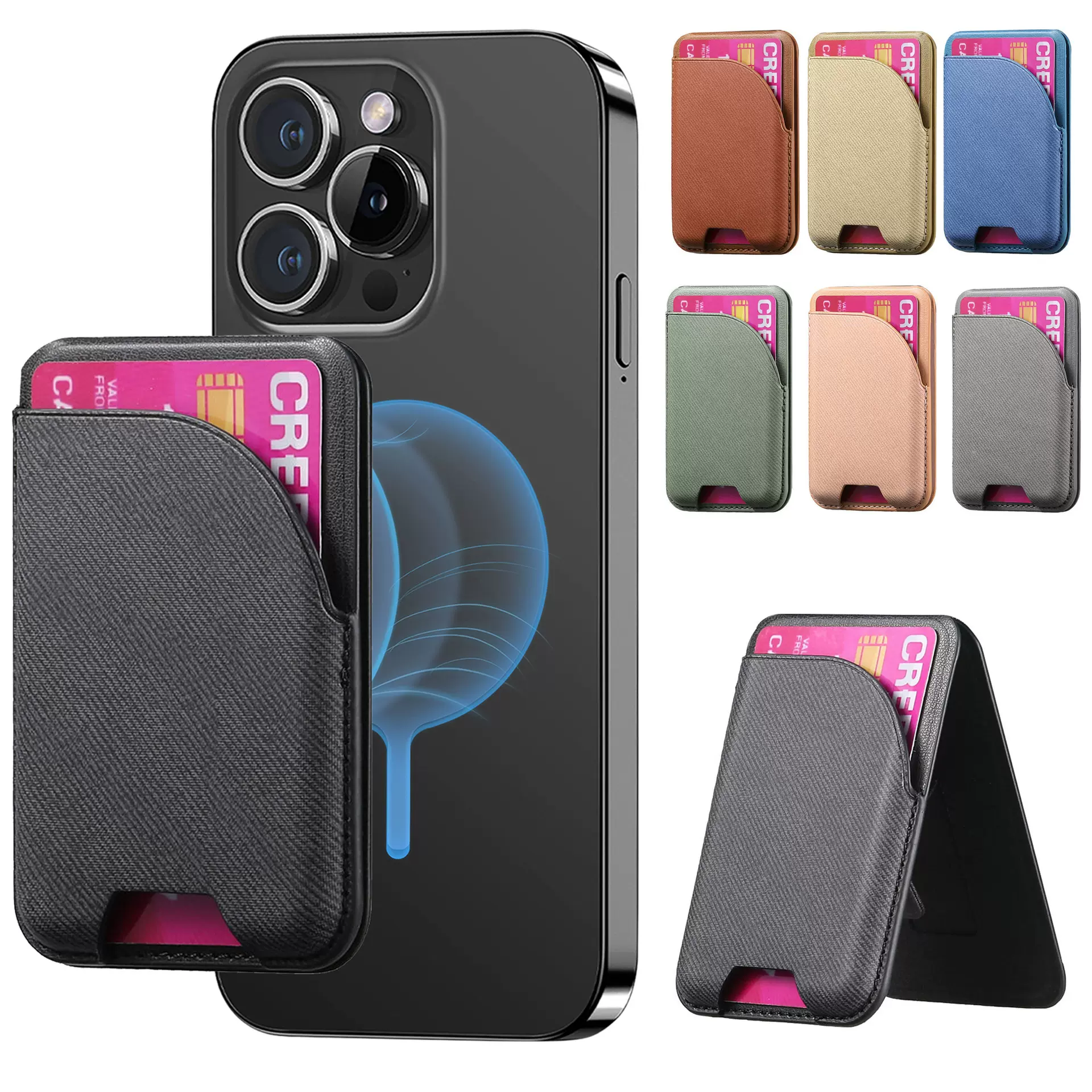 适用iphone12-16磁吸Magsafe卡包多角度支架插卡收纳苹果磁吸卡套