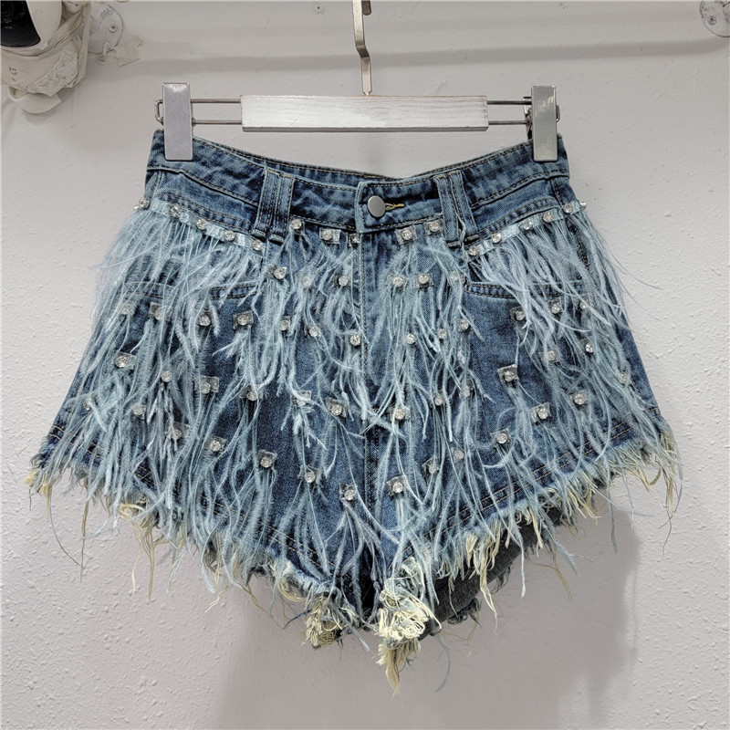 Pantalones Cortos de Mezclilla con Flecos y Pedrería