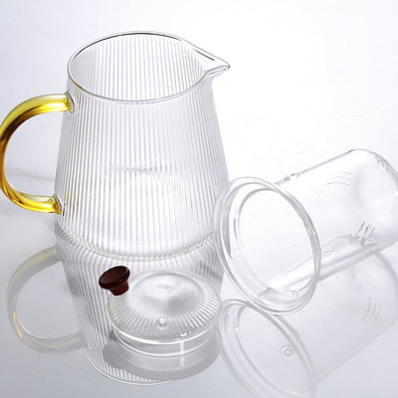 Tetera de vidrio climatizada engrosada patrón vertical tetera de filtro hogar Kung Fu fruta flor tetera juego de té traje
