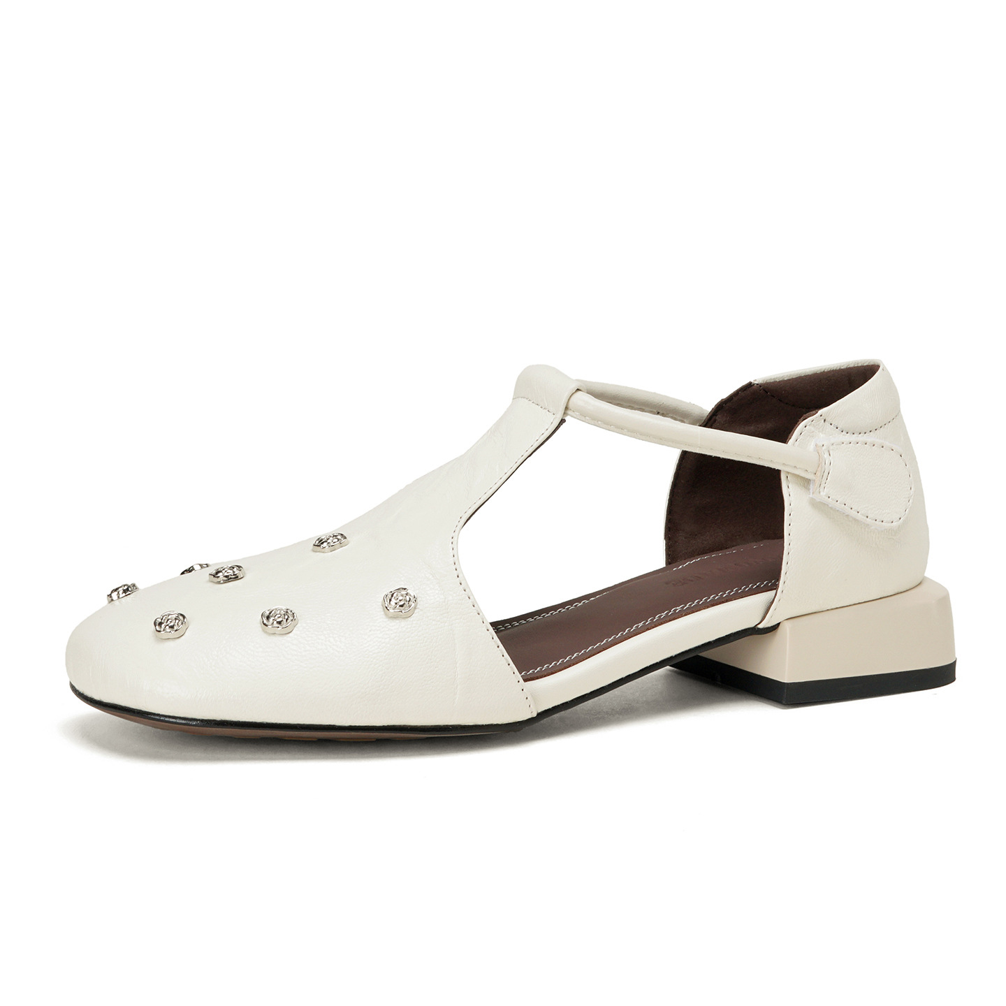 Sandal nữ quai ngang gót vuông ổn định, mũi kín, quai chữ T, form rộng cỡ lớn 33–42 — đen