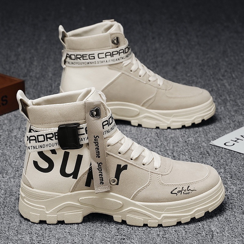 Martin boots men's 2024 new spring and autumn versatile round toe high-top trendy boots men's military boots large size boots men's shoes