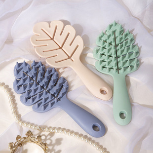 Leaves Long Handle Thick Teeth Shampoo Comb Hollow Dry and Wet Dual-Use Silicone Hard Teeth Cleaning Comb Men's Head Massage Comb