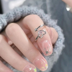 2024年新款小眾設計鑲鑽愛心戒指女可愛簡約個性食指環開口可調節