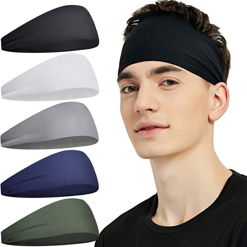 Amazon New Running Fitness Hair Band Men's and Women's Sports Yoga Sweat Band Elastic Hood Solid Color Hood in stock