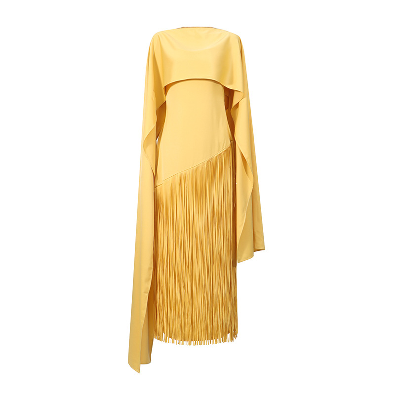 Misty Purple Long Dress Women's Clothing Shawl Cape Style High-End Spring New Tassel Bias Cut_ecoleips.com