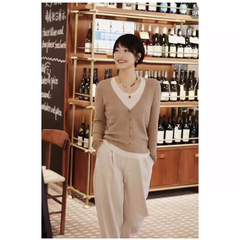【精紡2/60本】ERD丸首偽二枚ニット24年秋新品女性リブ筋理プルオーバー