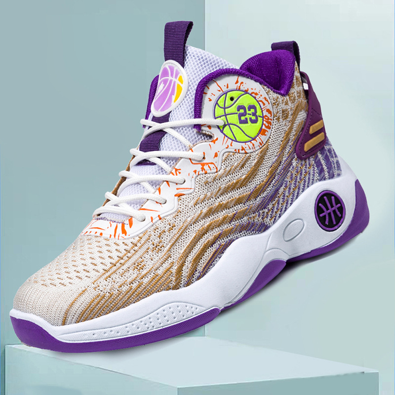 Nowe buty męskie cross border z wysoką cholewką z siateczki, oddychające, praktyczne buty do koszykówki, młodzieżowe, męskie, antypoślizgowe, odporne na zużycie, buty sportowe na świeżym powietrzu_voghion.com