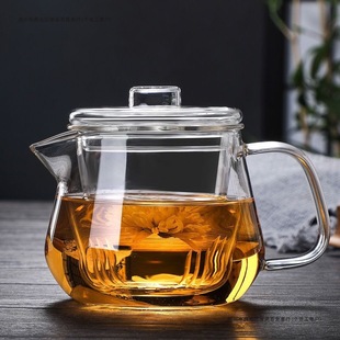 Heat-Resistant High-Temperature Glass Teapot with Filter, Thickened Transparent Single Pot, Small Floral Teapot for Home Use, Tea-Water Separation for Brewing Tea