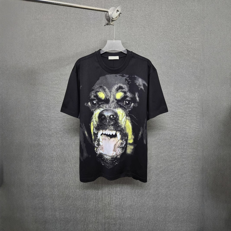 French luxury GV family Rottweiler dog printed casual short sleeve men and women all-match loose high street T-shirt trendy tee French luxury GV family Rottweiler dog printed casual short sleeve men and women all-match loose high street T-shirt trendy tee