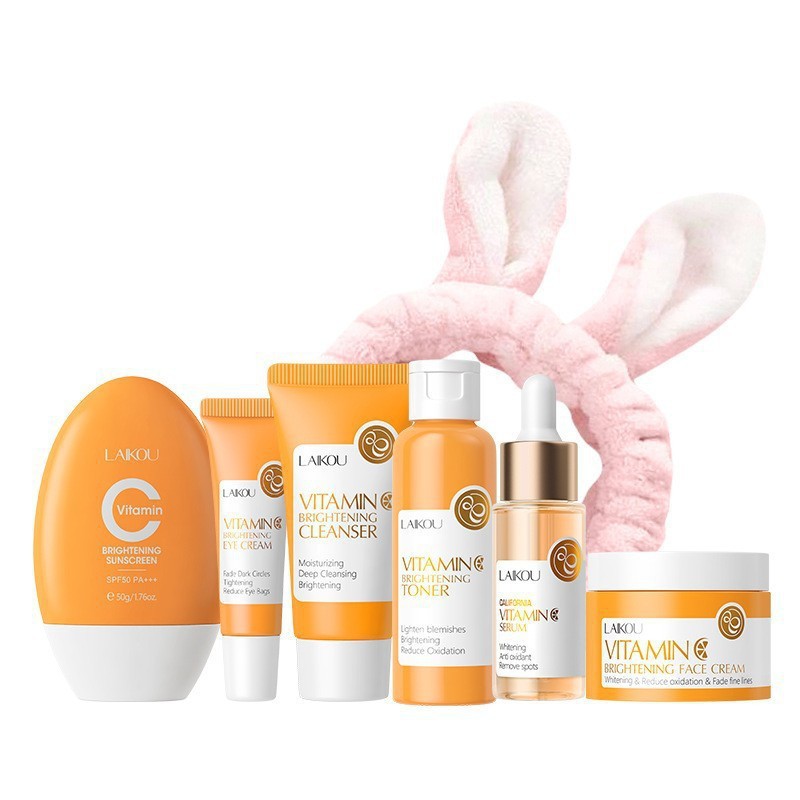 Transfronterizo LAIKOUFENYI Vitamina C serie combinación hidratación humectante productos de cuidado de la piel paquete de caja Inglés FDA productos de cuidado de la piel