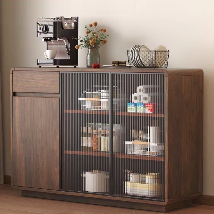 Solid Wood Sideboard Against the Wall Integrated Tea Cabinet Side Cabinet French Retro Style Multi-Layer Storage Cabinet Living Room Tea and Wine Cabinet