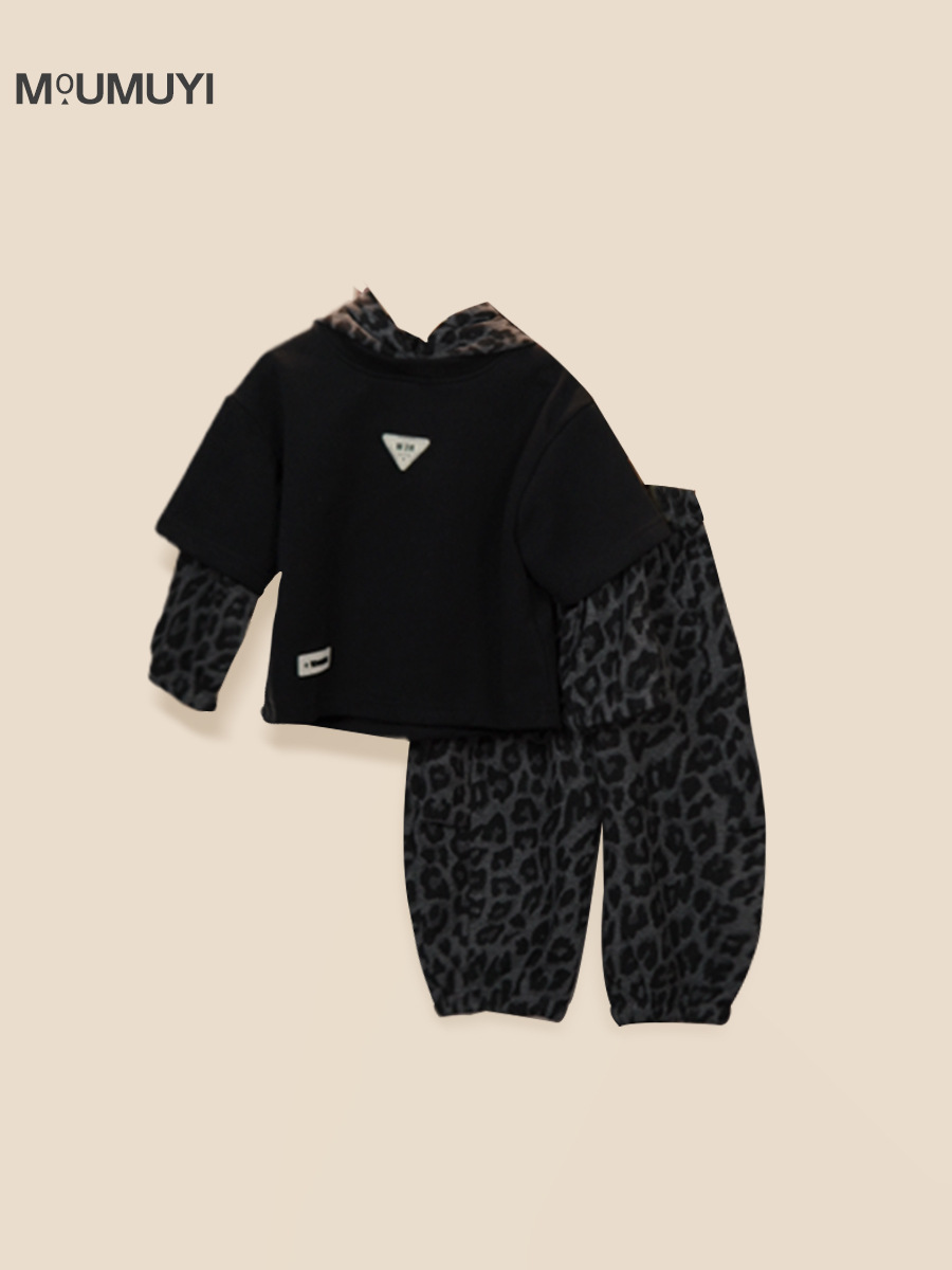 男童豹纹卫衣套装秋季2025新款儿童秋装帅气时髦潮小童春秋两件套