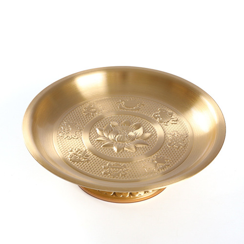BB4C wholesale brass offering plate fruit plate for home worship in front of the Buddha, copper tribute plate for lotus Buddha utensils