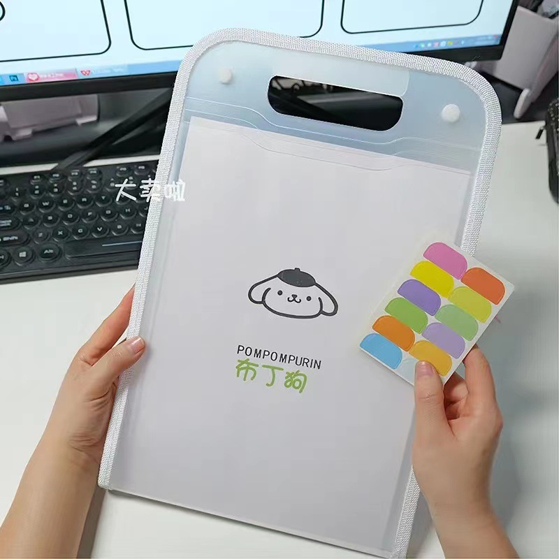 Sanrio almacenamiento de papel de prueba A4 bolsa de órgano vertical de alto aspecto ins estilo de dibujos animados hermoso estudiante de múltiples capas portátil