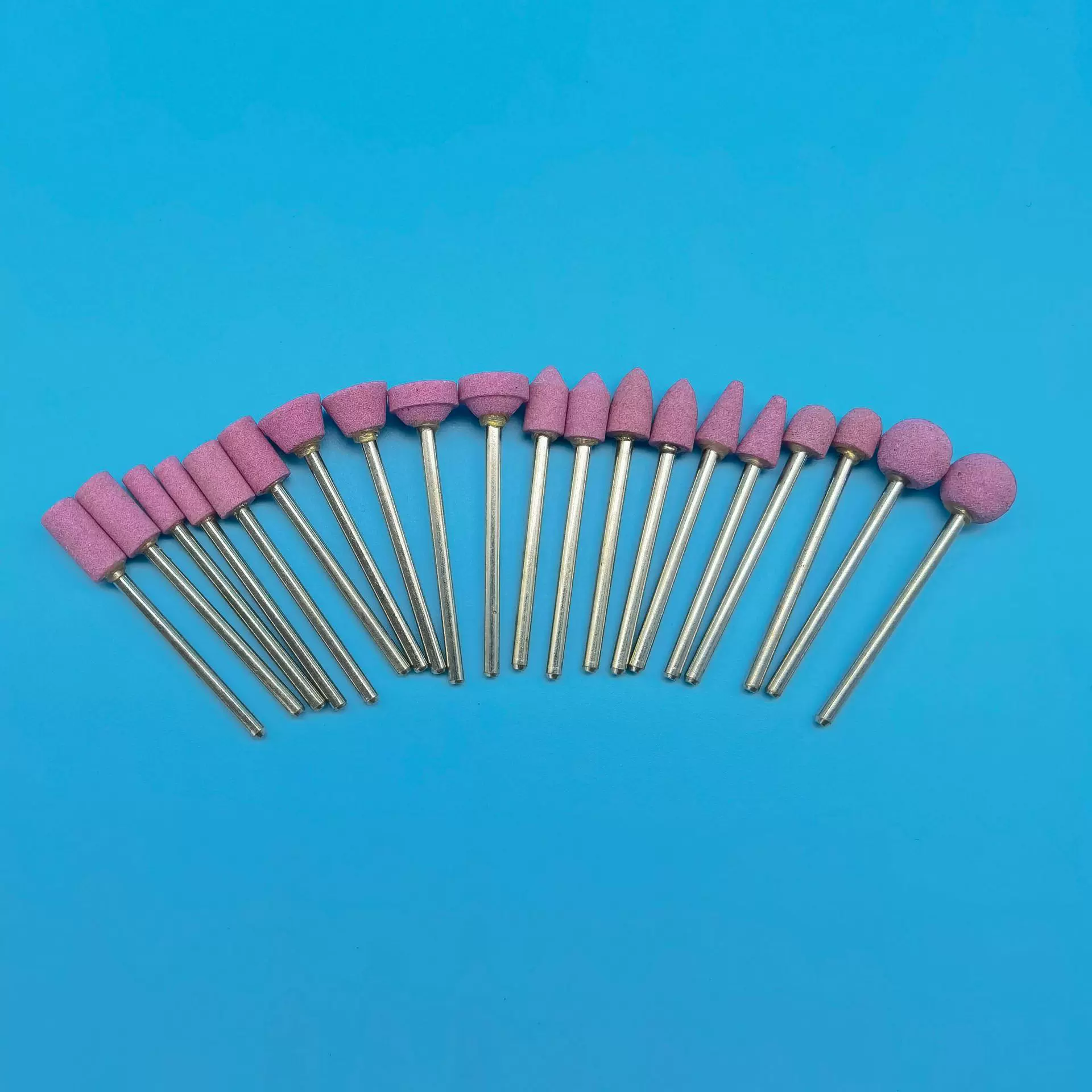 厂家直供 铬钢玉粉红砂轮小10种砂轮磨头2.35mm圆柱锥形火石仔