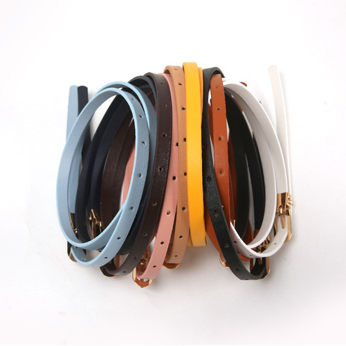 New Color-Matching Versatile Belted Dress with Sweater, Slim Leather Belt for Women, Needle and Button PU Small Waist Belt, Korean Style