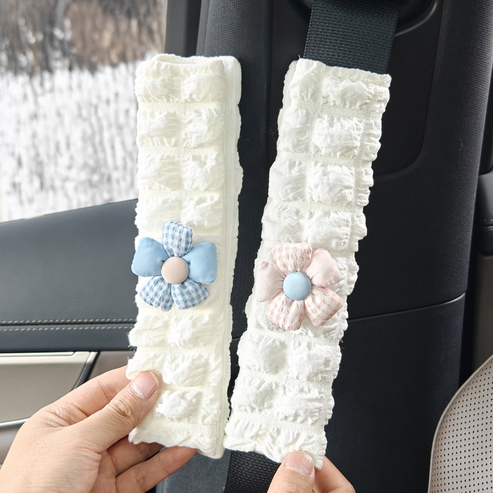 Fresh and Simple Floral Car Seatbelt Shoulder Pad, Car Seatbelt Decoration, Anti-Wear Clothing, High-End Decorative Accessory