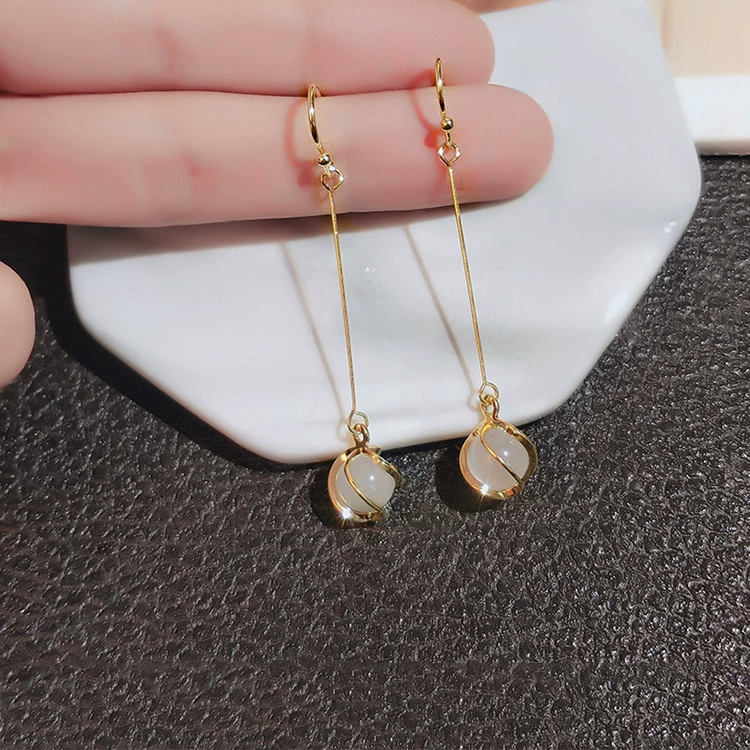 Серьги-штифты серебра 925, корейский стиль, кошачий глаз, минималистичный элегантный дизайн, ES6/ES273/ES378