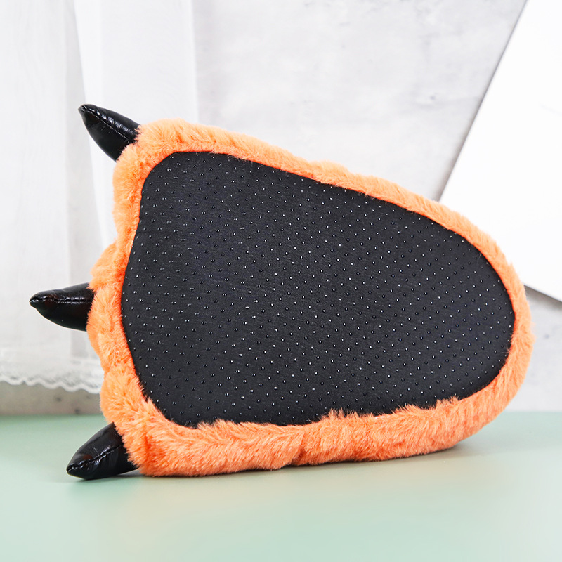 Los fabricantes suministran zapatos de garra de piel de conejo de imitación de color naranja Otoño e Invierno zapatos de garra de animales de dibujos animados zapatos calientes zapatos de algodón mudo zapatos caseros