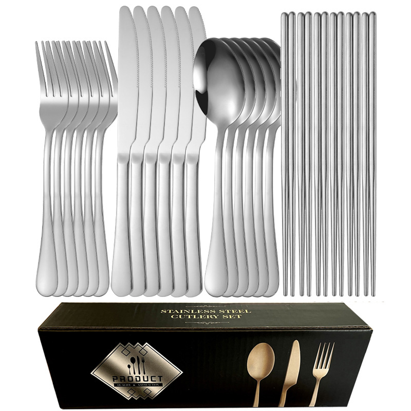 24 개 세트 [실버] 6 칼 6 포크 6 스푼 6 젓가락