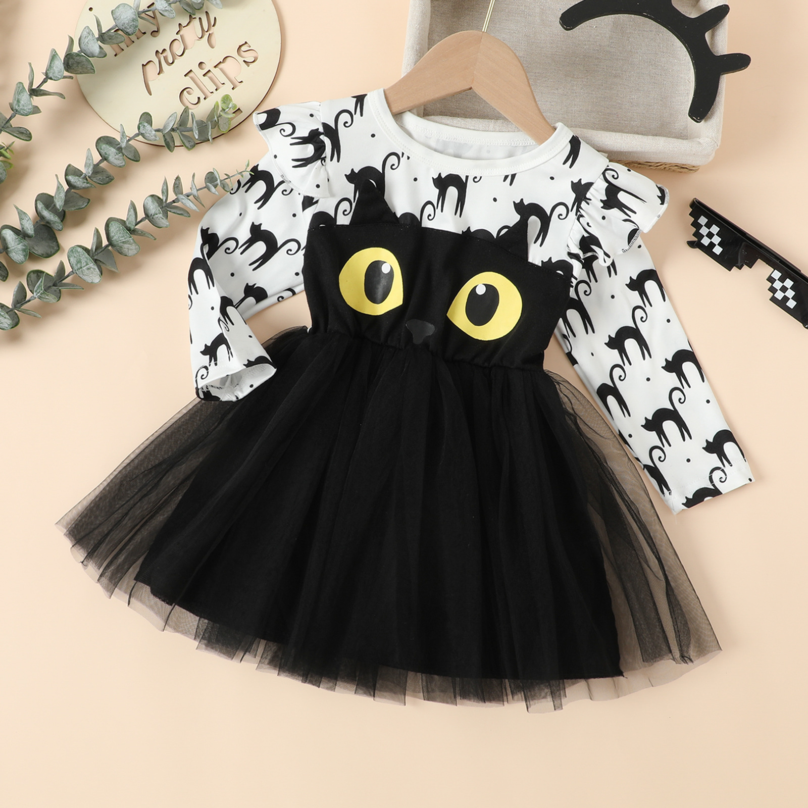 Halloween Princess Cat Printing Cotton Girls Dresses display picture 3