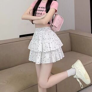 波點荷葉邊半身裙女2025春夏新款高腰顯瘦小個子a字蛋糕蓬蓬短裙