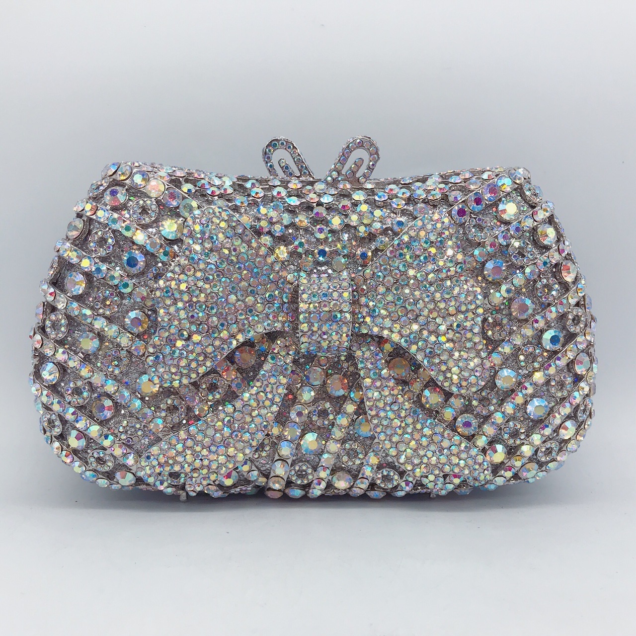 Metal hueco arco con diamantes bolsa de cena transfronteriza bolsa de mujer cadena bolsa de embrague duro