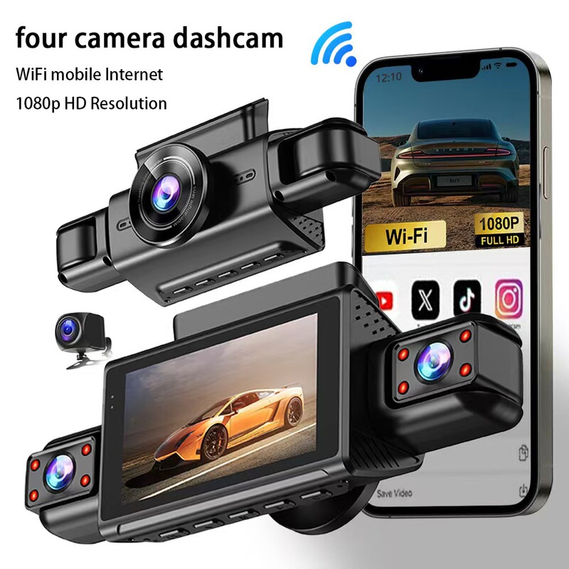 国境を越えた4つの録画HDナイトビジョンドライブレコーダーWIFI車前左右後同時録画新車|undefined