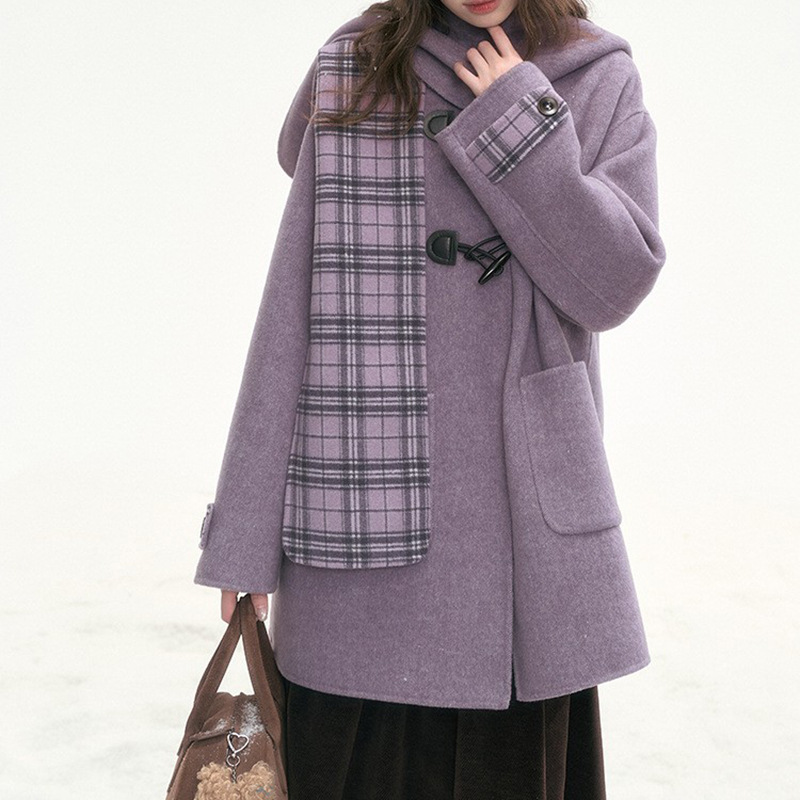 'Taro Milk Mist' Winter Purple Removable Hat Double-Sided Wool Outwear