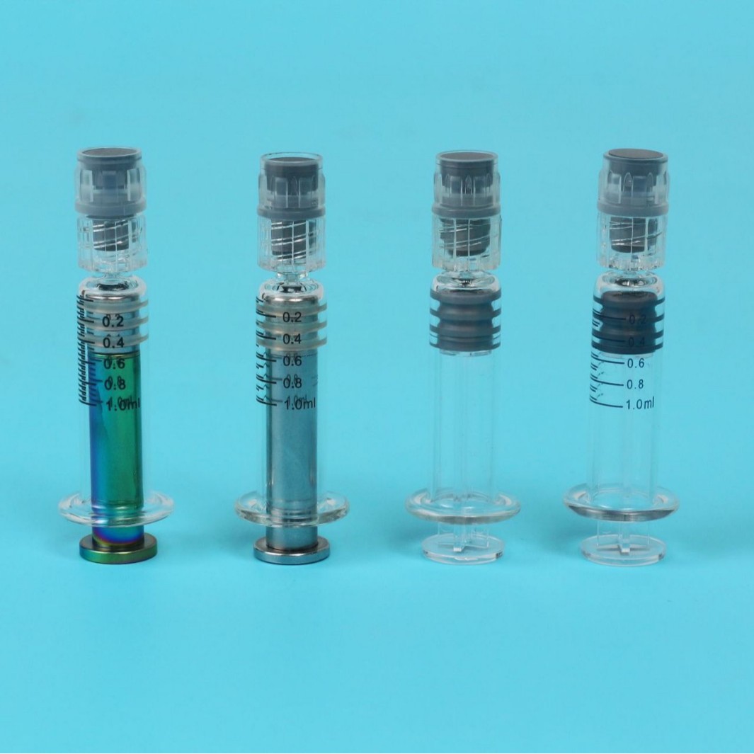 厂家1ml标准鲁尔锁 CBD THC油预灌封玻璃注射器金属推杆