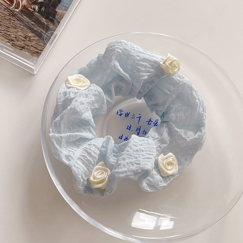 Encaje de flor coreana Encaje de intestino grueso Anillo de cabello femenino Cabeza de flor de viento pastoral Cuerda de cabeza de bola de gran tamaño Accesorios para el cabello de alta calidad